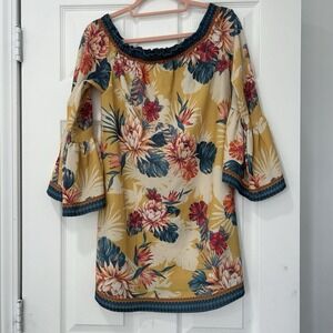 Flying Tomato Women's Size Extra Small Bell Sleeve Top Tunic EUC Floral Boho